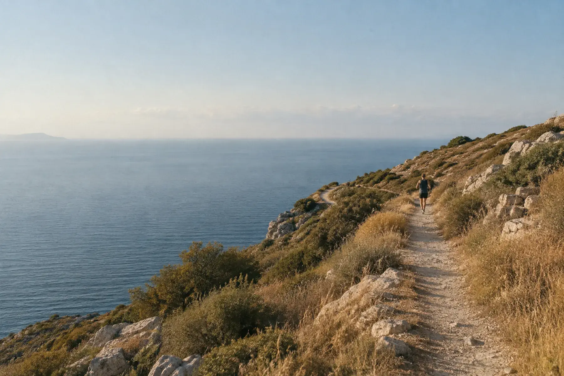 A runner on a coastal path above the sea